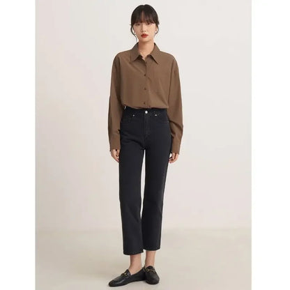 lovwvol Vintage Brown Shirts Women Blouses Office Wear Long Sleeve Elegant Ladies Casual Korean Fashion Loose Autumn Shirts