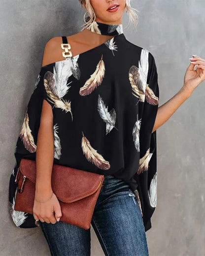 Summer Oversize Print Women's Top White Solid Long Batwing Sleeve Female Office Blouse Fashion Loose Casual Ladies Clothes