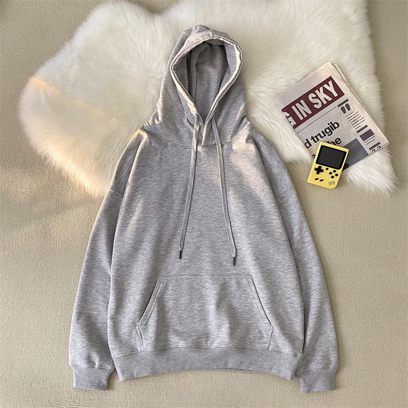 lovwvol     Woman's Sweatshirts Solid Drop Shoulder Korean Female Hooded Pullovers 2023 Thicken Warm Oversized Hoodies Women