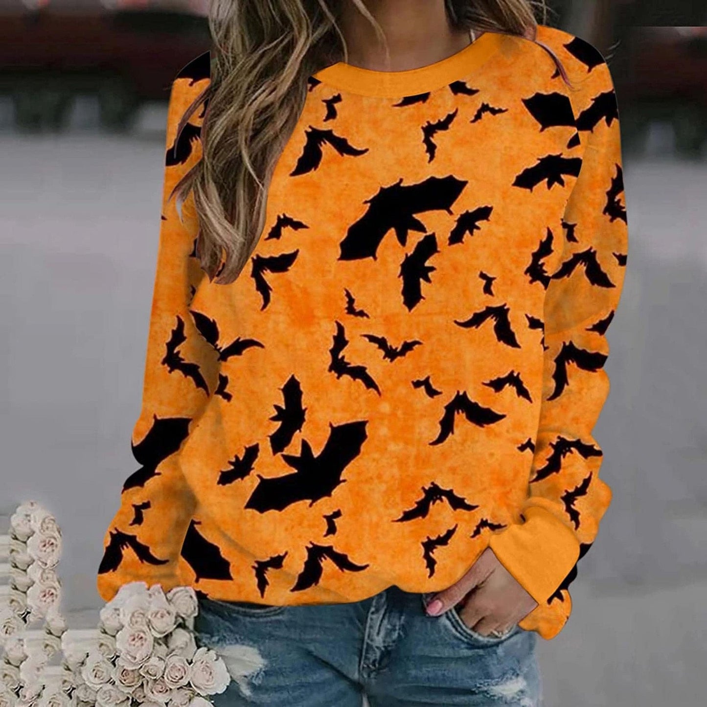 Cartoon 3d Bat Print Halloween Pullover Long Sleeve Y2k Sweatshirt Women Hoodies Autumn Fashion Vintage Streetwear Punk Clothes