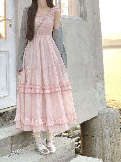 lovwvol French Elegant Chiffon Dress Beach Style Sleeveless Sweet Fairy Summer Even Party One Piece Dress Korean Fashion 2000s Vintage