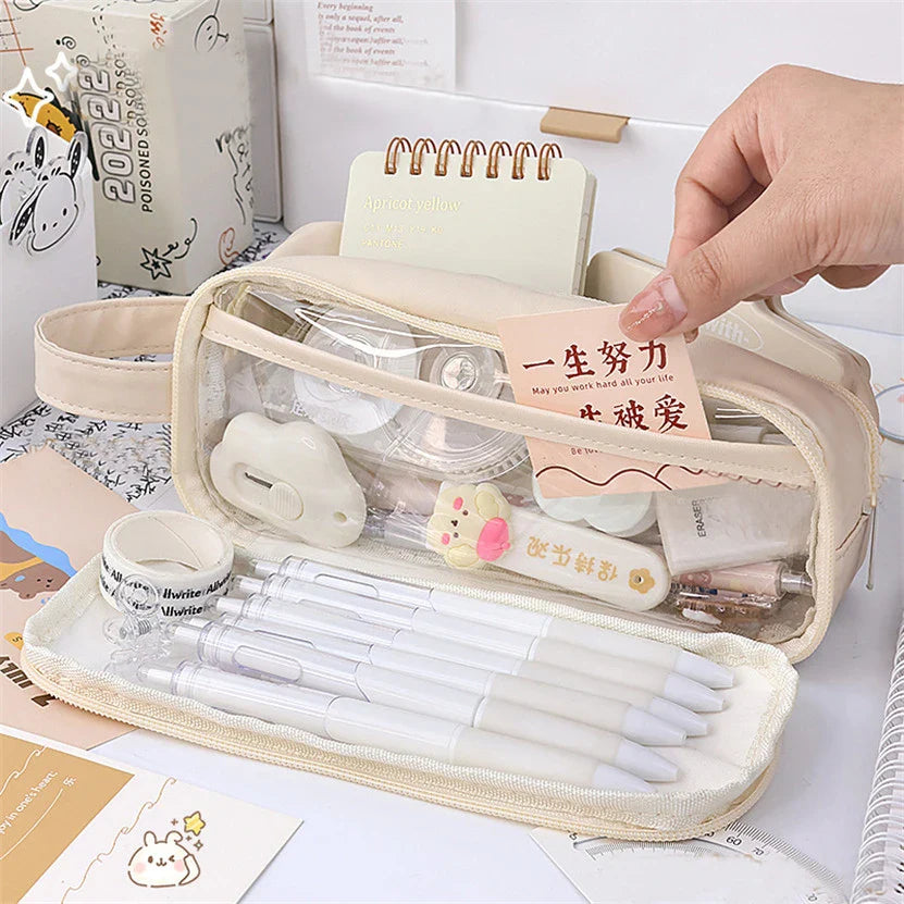 Lovwvol Lovwvol  Transparent Pencil Case Trousse Portable Pencil Box Kawaii Fournitures Scolaire Waterproof School Pen Case Papeterie Japonaise