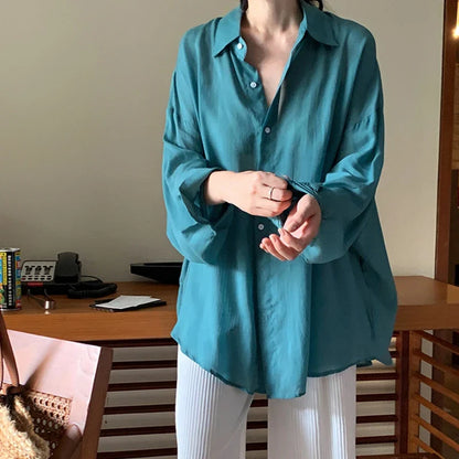 lovwvol White Chiffon Blouses Casual Elegant Sexy Oversized See Through Top Korean Fashion Puff Sleeve Shirts Beach Cover Up