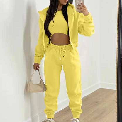 lovwvol Women 3 Piece Sets Casual Long Sleeve Zip Hoodies+Ribbed Tank+High Waist Sweatpants Jogger Pant Suits Sporty Three Pieces Outfit