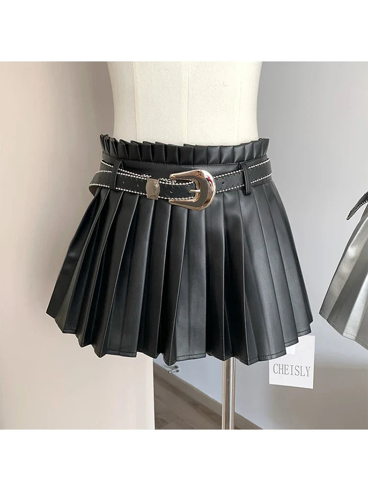 lovwvol Japanese Preppy Style Pleated Skirt Women Wrap Hip High Waist A-Line Skirt Kawaii Girls JK Uniform With Belt Harajuku Street wear