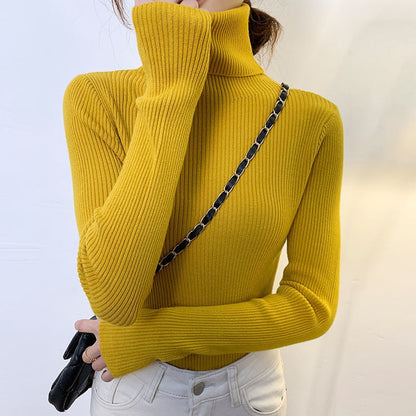 lovwvol Harajuku Pullover Turtleneck Sweater Women Fall Soft Knit Sweater Slim Elastic Korean Simple Basic Cheap Jumper Solid Tops