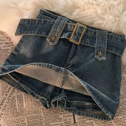 lovwvol  -  Denim Mini Skirts Vintage Women Summer Y2K Solid Belt Sexy Jeans Skirts Female Casual Ball Gown Korean Slim A Line Street Skirts