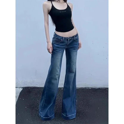 lovwvol Women's Skinny Low Waisted Flared Jeans Summer New Chic Casual Wide-leg Pants Female Sexy Denim Bell-bottoms Trousers