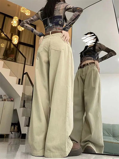 lovwvol Vintage Women Jeans Y2k High Waist Loose Casual Wide Leg Pants Khaki Korean Streetwear Fashion Straight Denim Trousers