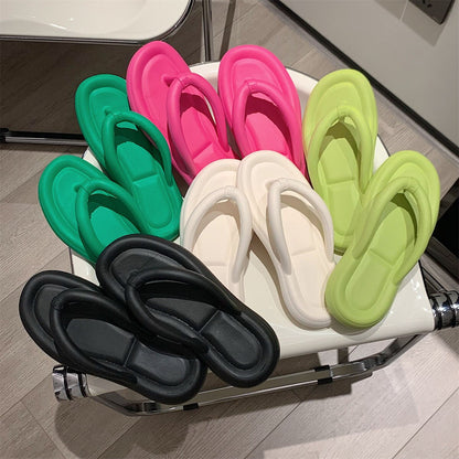 lovwvol Colorful Simple Solid Soft Bottom Flip Flops Women's Summer Holiday Beach Sandals Breathable Harajuku Street Slippers