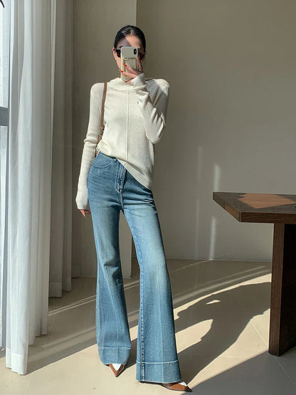 lovwvol Tall Girl Friendly Flared Jeans 90s Vintage Y2k Jeans Women Streetwear Korean Style Bootcut Pants High Waist Trousers