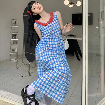 lovwvol French Robe Age Reduction American Vintage Y2k Dress Sweet Plaid Dresses Summer Female Fashion Vestidos Para Mujer