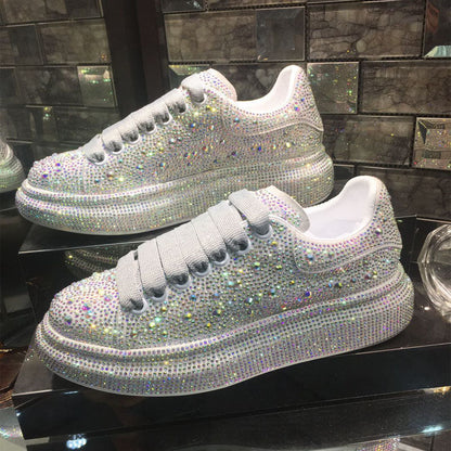 New  Autumn Women Platform Shoes rhinestones Thick-soled White Silver Shoes Shining Crystal Sneakers Trend Casual Sneakers