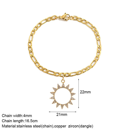 Cute Heart Love Sun Angel Charms Bracelet for Women Evil Blue Eye Gold Color Stainless Steel Chain Copper CZ Dangle Bangle