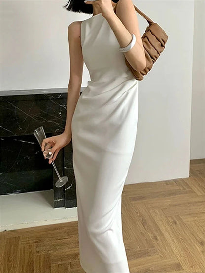 New Women Summer Spaghetti Strap Midi Dress Ladies Sleeveless Sexy Elegant Party Clothes Female Prom Dress