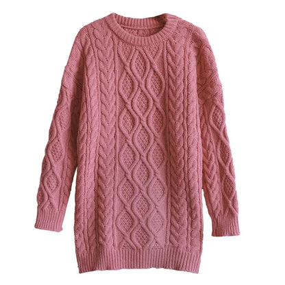 lovwvol Women Chunky Cable Knit Sweater Pink Ivory Crew Neck Oversized Jumper Pullovers Autumn Winter Outfit