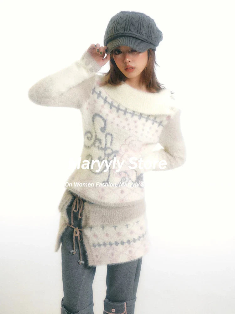 lovwvol Y2k Harajuku Sweater Women Japanese 2000s Vintage Style Slim Print Knitted Pullovers Autumn Winter Warm Knitwear Aesthetic New