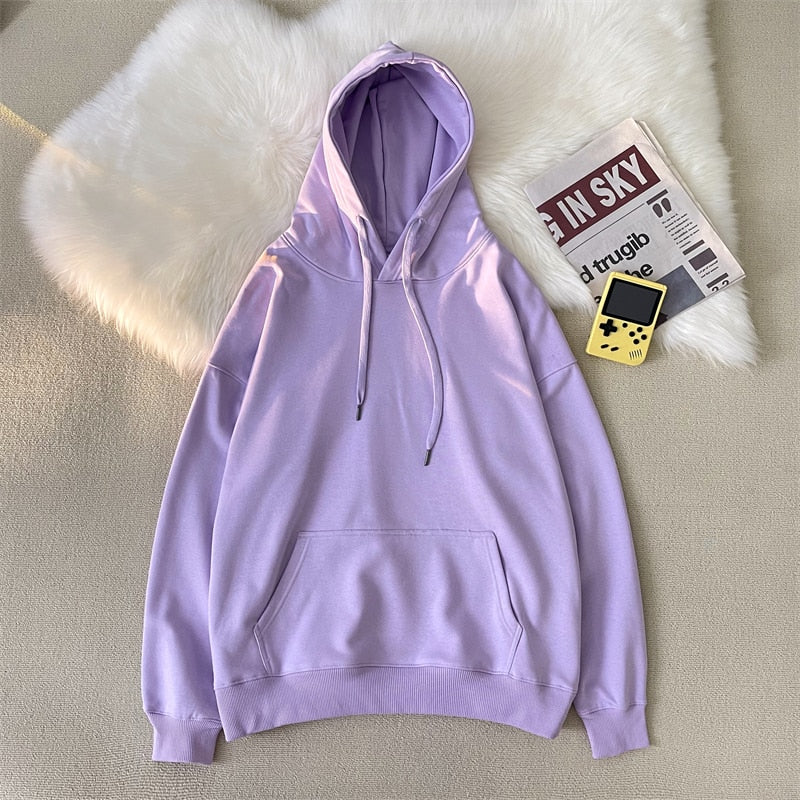 lovwvol     Woman's Sweatshirts Solid Drop Shoulder Korean Female Hooded Pullovers 2023 Thicken Warm Oversized Hoodies Women