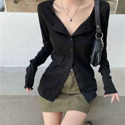 lovwvol   Vintage Women's Blouses Korean Style Long Sleeve Sexy Top Harajuku Fashion Elegant Female Shirts Office Lady Aesthetic