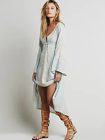 lovwvol TEELYNN long sleeve dresses Women tunic Vintage floral Embroidered Cotton Long Dress vestidos Casual Hippie Boho Asymmetric robe