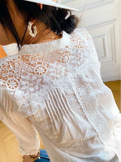 lovwvol Long Lantern Sleeve V Neck Lace Blouses Shirts Women Top Vintage White Cotton boho Autumn Blouse Party lady blusas