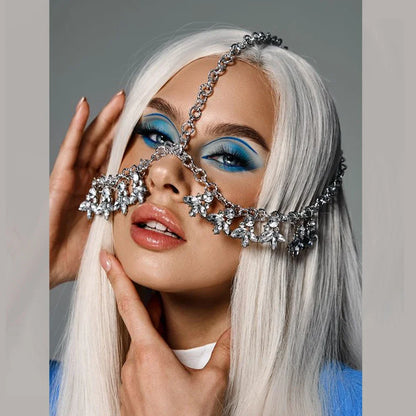 Luxury Crystal Face Chain Mask Jewelry Belly Dance Multi Layer Baroque Rhinestone Masquerade Mask Women Strip Party Headpiece