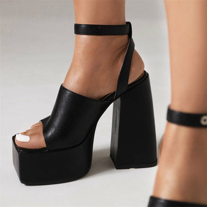 Black Ladies Super Chunky High Heels Platform Sandals For Women Summer  Open toe Party Thick Heel Punk Style Shoe White