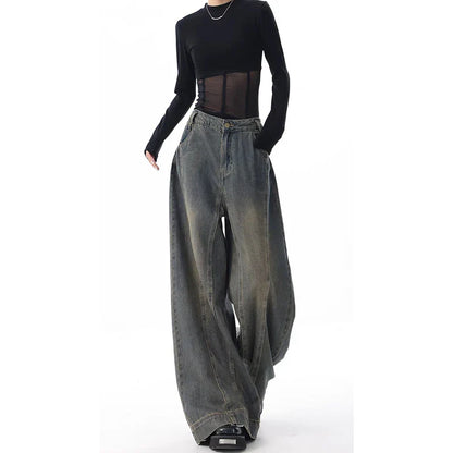 lovwvol - Harajuku High Waist Oversized Jeans Pants For Women Casual Baggy Y2K Wide Leg American Retro Grunge Streetwear Denim Trouser