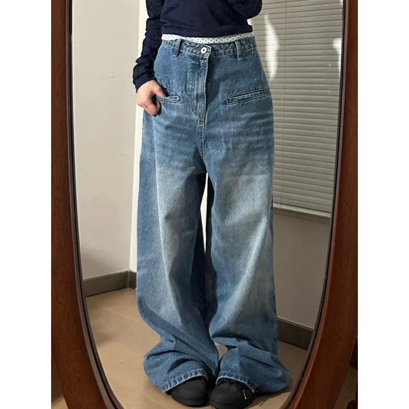 lovwvol   Vintage Y2k Oversized Woman's Cargo Jeans Harajuku Streetwear Casual Wide Leg Denim Pants Spring Kpop Loose Trousers