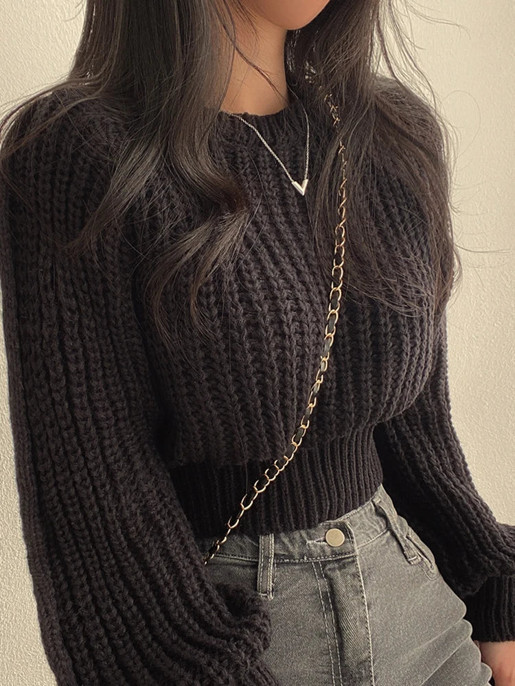 lovwvol Loose Vintage Harajuku Lantern Long Sleeve Women Sweater Korean Autumn Winter Knitwear Soft Warm Tops Chic Solid Femme Sweater