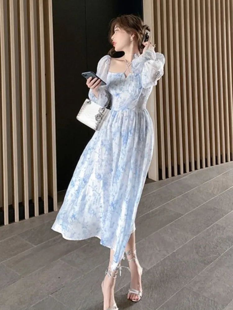 lovwvol Women Summer Casual Elegant Midi Dress Ladies Vintage Long Sleeve Party Vestidos Female Holiday Clothes