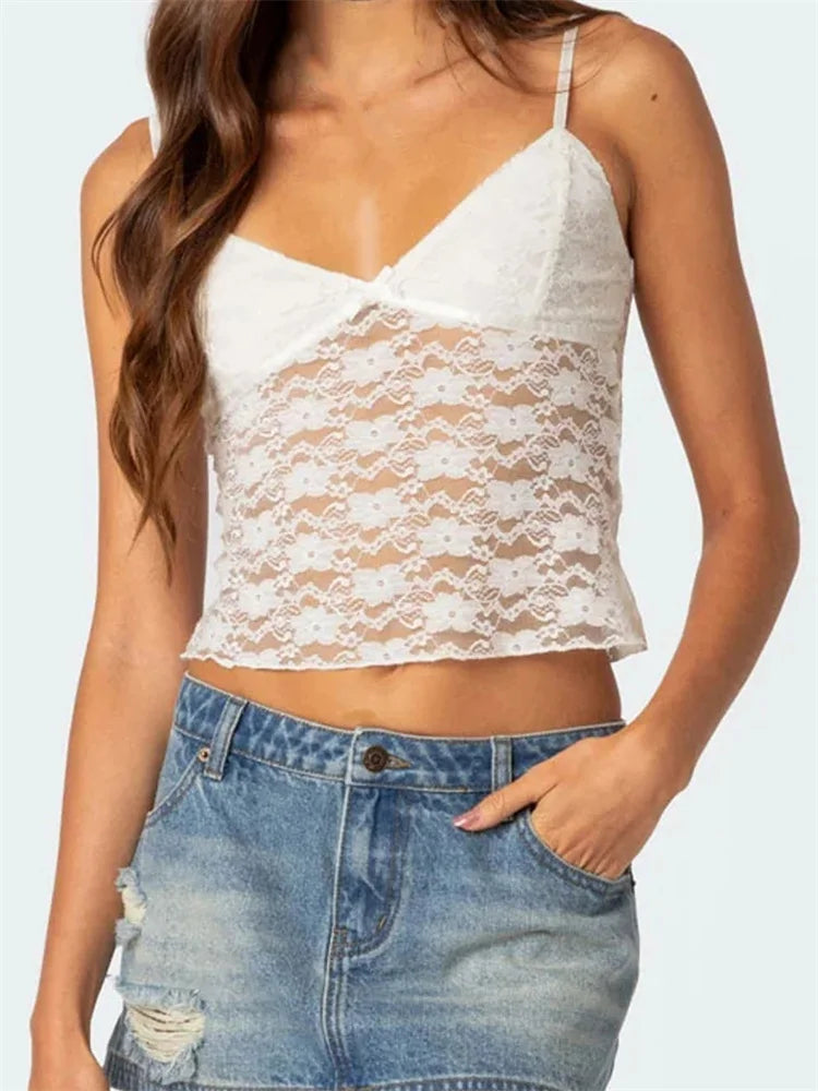 lovwvol Women Floral Lace Crop Camis Tops Summer Backless Spaghetti Strap Tank  Sleeveless Mini Vest for Streetwear Clubwear