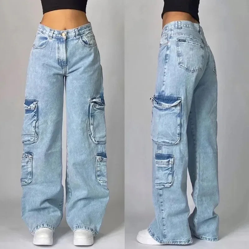 lovwvol Y2K Baggy Jeans Womens New Multi-pocket Washed Vintage Jeans Harajuku Oversized Denim Pants High Waist Wide Leg Pants Trousers