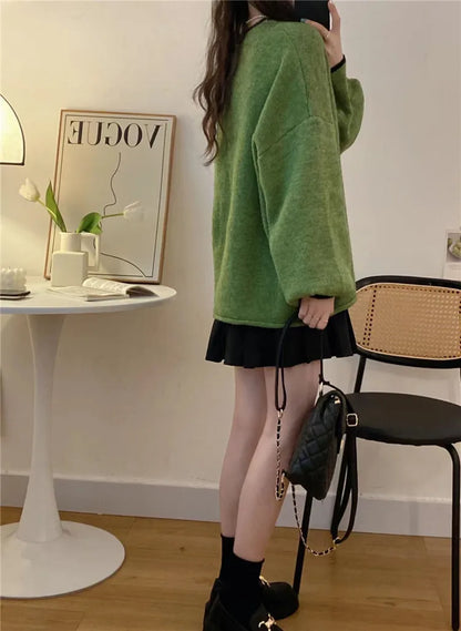 lovwvol Flower Knitted Sweater Female Pull Femme Autumn Contrast Color Womens Clothing Loose Round Neck Long Sleeve Y2k Top