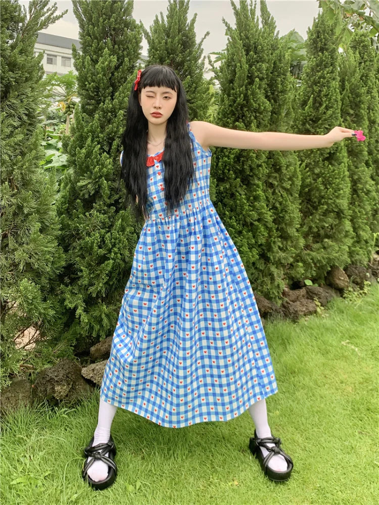 lovwvol French Robe Age Reduction American Vintage Y2k Dress Sweet Plaid Dresses Summer Female Fashion Vestidos Para Mujer