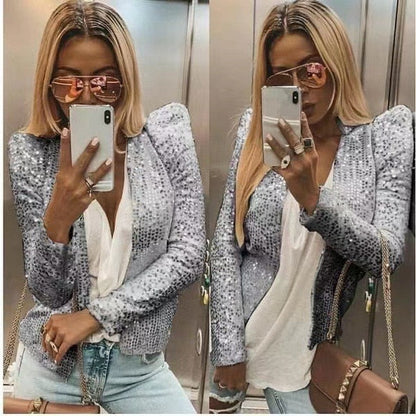 Autumn Sequin Outerwear Woman Coats Casaco Feminino Basic Coat Women Outfits Chaqueta Mujer Casual Bomber Jackets Women Clothes