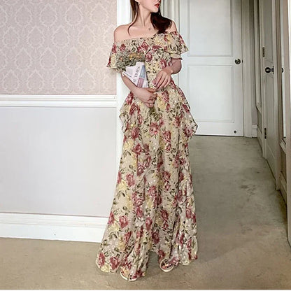 lovwvol French Elegant 2000s Vintage Dress Women Floral Floor-Length Sexy Wedding Party Long Boho Dress Beach Style 2024 Summer Y2k Chic