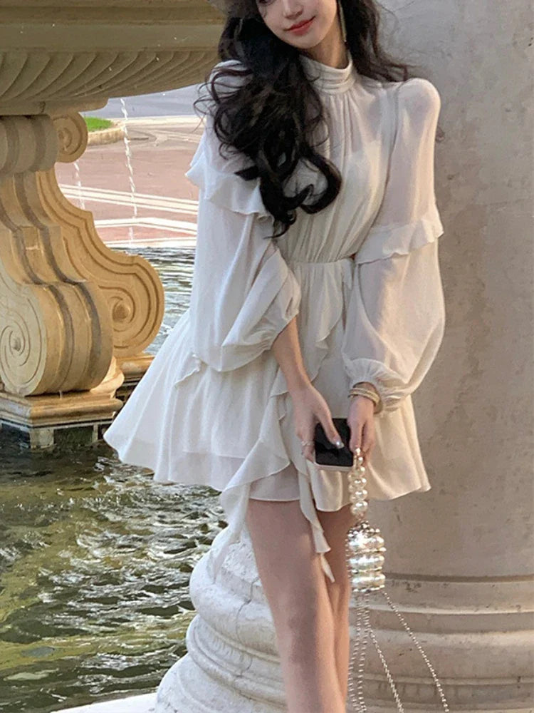 lovwvol Summer Beach Style Chiffon Y2k Mini Dress Office Lady Casual Long Sleeve Elegant One Piece Dress Korean Fashion Clothing