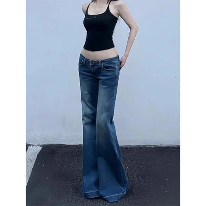 lovwvol Women's Skinny Low Waisted Flared Jeans Summer New Chic Casual Wide-leg Pants Female Sexy Denim Bell-bottoms Trousers