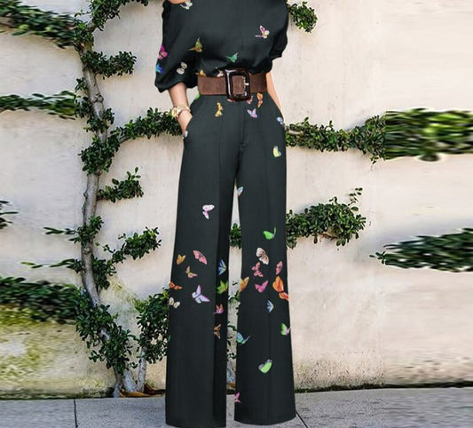 lovwvol Women Commute Fashion Jumpsuits Summer Printed Casual One Shoulder Short Sleeve Wide-leg Pants Playsuits Elegant Holiday Rompers