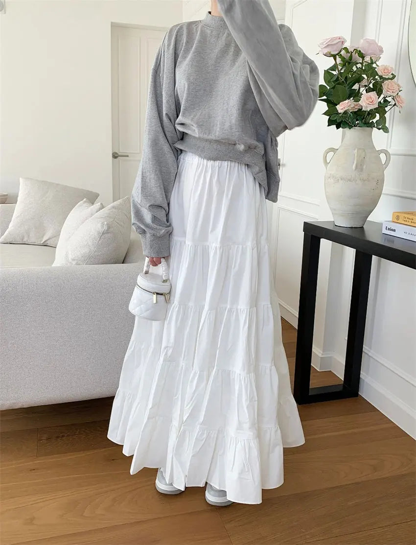 lovwvol Spring French Sweet Thin Skirt High Waist Solid Color Hemline Half Skirts Female Faldas Mujer Moda Korean Fashion