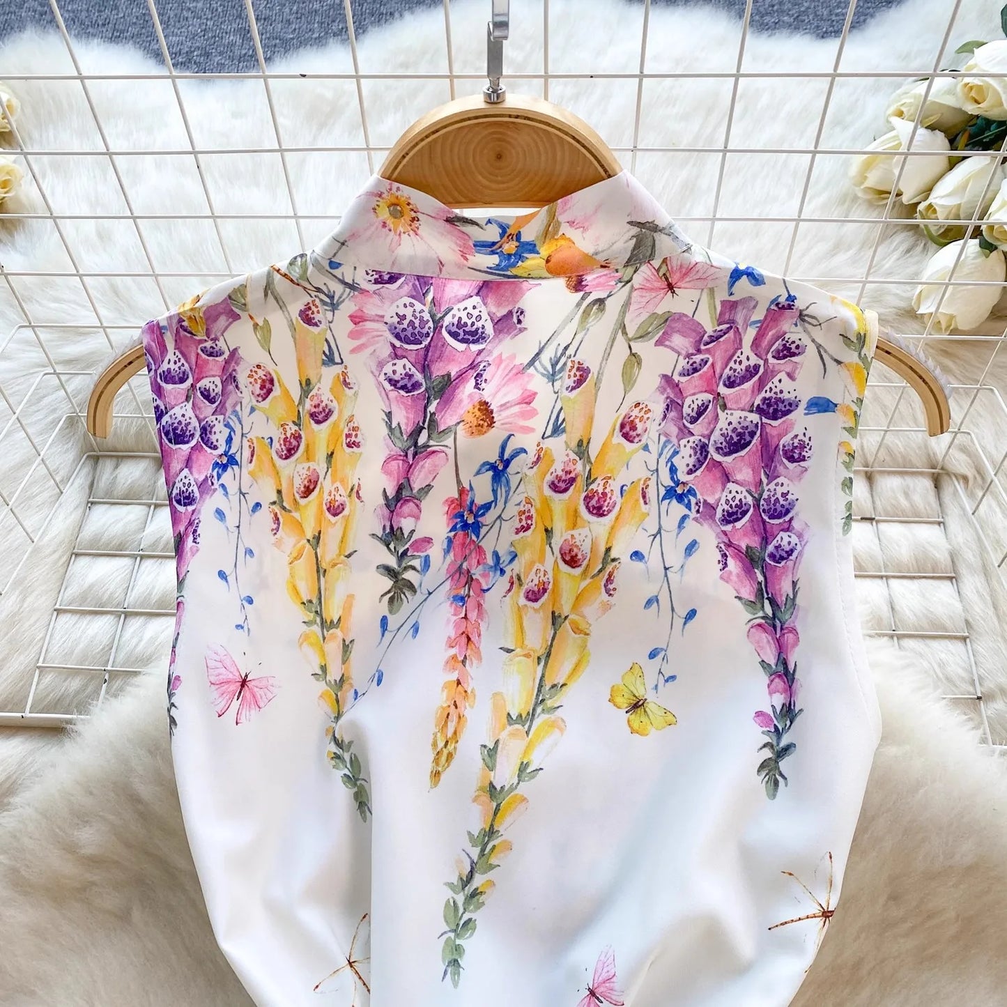 lovwvol Runway Summer Holiday Flower Tank Dress Women's Sleeveless Bow Neck Single Breasted Floral Print Belt Boho Vest Party