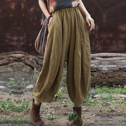 lovwvol   Vintage  Yoga Clothes Cotton  Linen Women High Waist Pants Baggy Loose  Large Oversized Size Women's Cargo Trousers Wide Leg