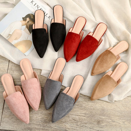 2023 new spring women's Mueller shoes Fashion pointy design leisure Flat shoes Outdoor wear Red and black Large size 41-42