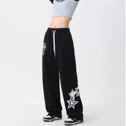 lovwvol Y2K Baggy Sweatpants Women Hip Hop Streetwear Oversize High Waist Trousers Vintage Elastic Stars Casual Jogging Wide Leg