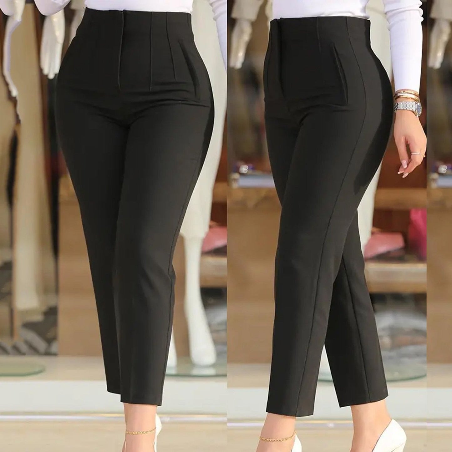 High Waist Cropped Work Pants