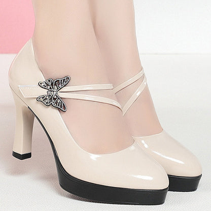 Spring And Autumn New High-heeled Single Shoes Leather Small Leather Shoes Catwalk Shoes Ladies Dancing Bride Wedding Shoes