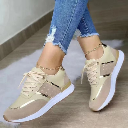 Women Sneakers Platform Shoes Leather Patchwork Casual Sport Shoes Ladies Outdoor Running Vulcanized Shoes Zapatillas Mujer