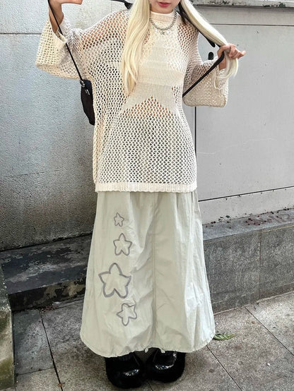 Hollow Knitwear Y2k Aesthetic Thin Sweater Harajuku Streetwear Punk See Through Tops Jumper Ropa De Mujer Fairy Grunge