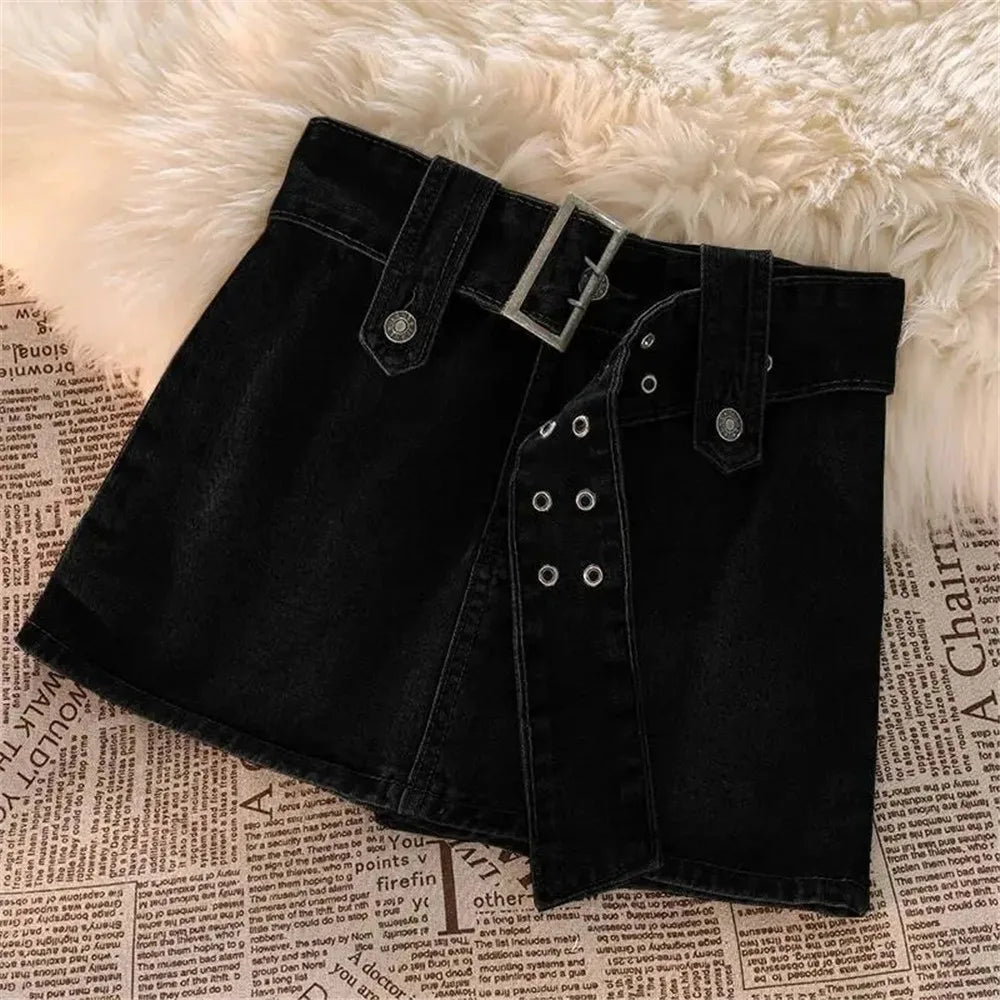 lovwvol  -  Denim Mini Skirts Vintage Women Summer Y2K Solid Belt Sexy Jeans Skirts Female Casual Ball Gown Korean Slim A Line Street Skirts